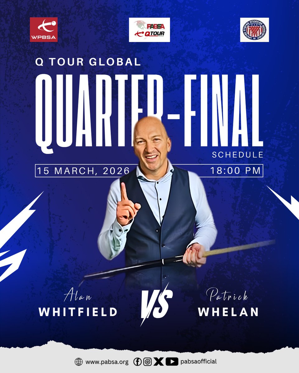 PABSAofficial's tweet photo. An electrifying Quarter-Final encounter at the Q Tour Global !

Alan Whitfield faces Patrick Whelan in a battle where every frame matters and a semi-final spot is on the line. Expect tactical brilliance and thrilling snooker action.

Don’t miss the action today at 18:00 ! https://t.co/TELMQqIRLJ