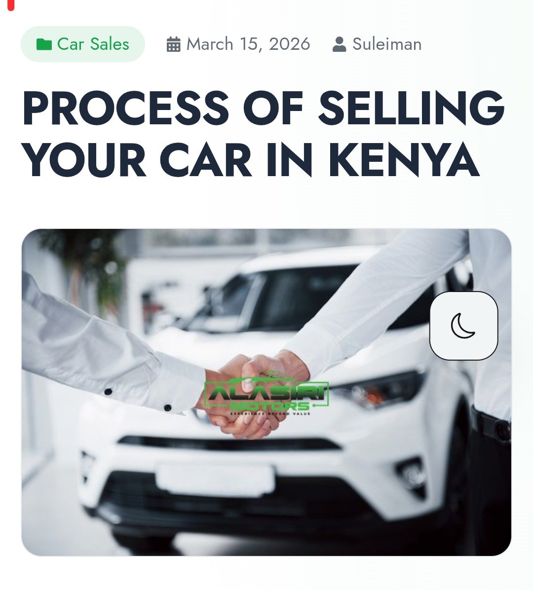 alasirimotors's tweet photo. Do you know the process of selling a car in Kenya ?

Details available on our website blog

https://t.co/H0OV89tN9d https://t.co/nKWXCCmMOt