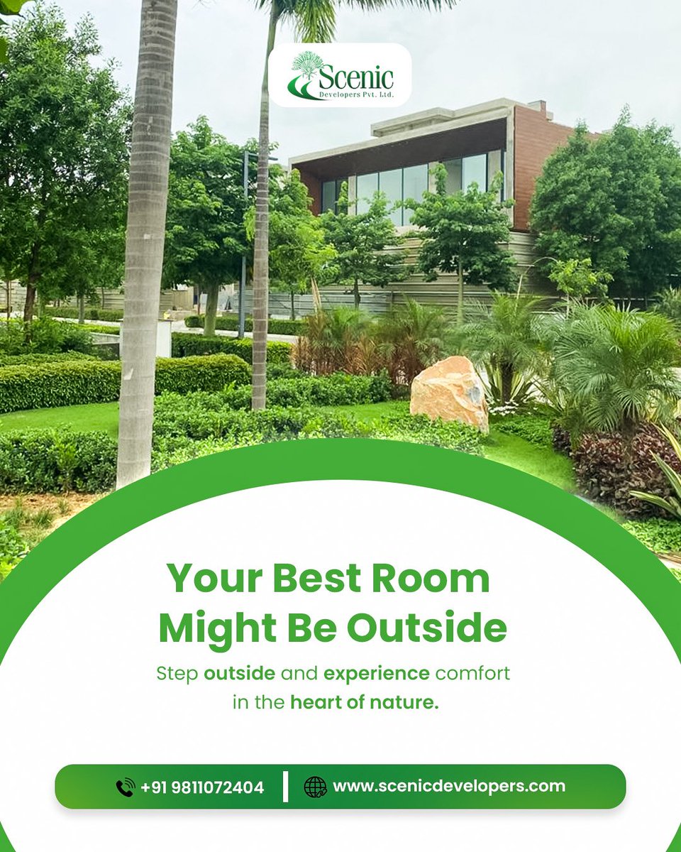 ScenicDeveloper's tweet photo. Sometimes the most peaceful room isn’t inside four walls… it’s outside, surrounded by nature 🌿

At Scenic Developers Pvt. Ltd., we design spaces where greenery, comfort, and modern living come together to create your perfect escape.
📞 +91 9811072404 https://t.co/6S6aAnEFUb