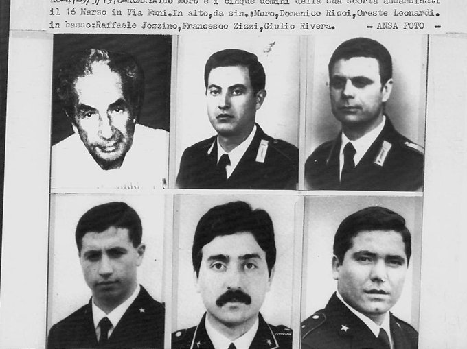 Oggi nel 1978 veniva rapito dalle Brigate Rosse, in via Fani, il presidente della Democrazia Cristiana #AldoMoro e assassinata la sua scorta: Domenico Ricci, Oreste Leonardi, Raffaele Iozzino, Francesco Zizzi, Giulio Rivera.

#16marzo.