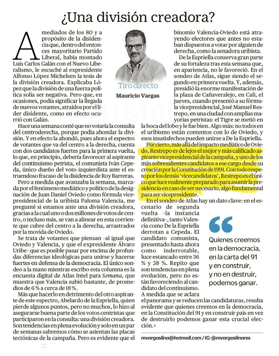 Aquí estoy para poder contribuir con mi experiencia y conocimientos al país. La causa es la de todos los colombianos y siempre con profunda vocación de servicio por los más necesitados.

eltiempo.com/amp/opinion/co…
