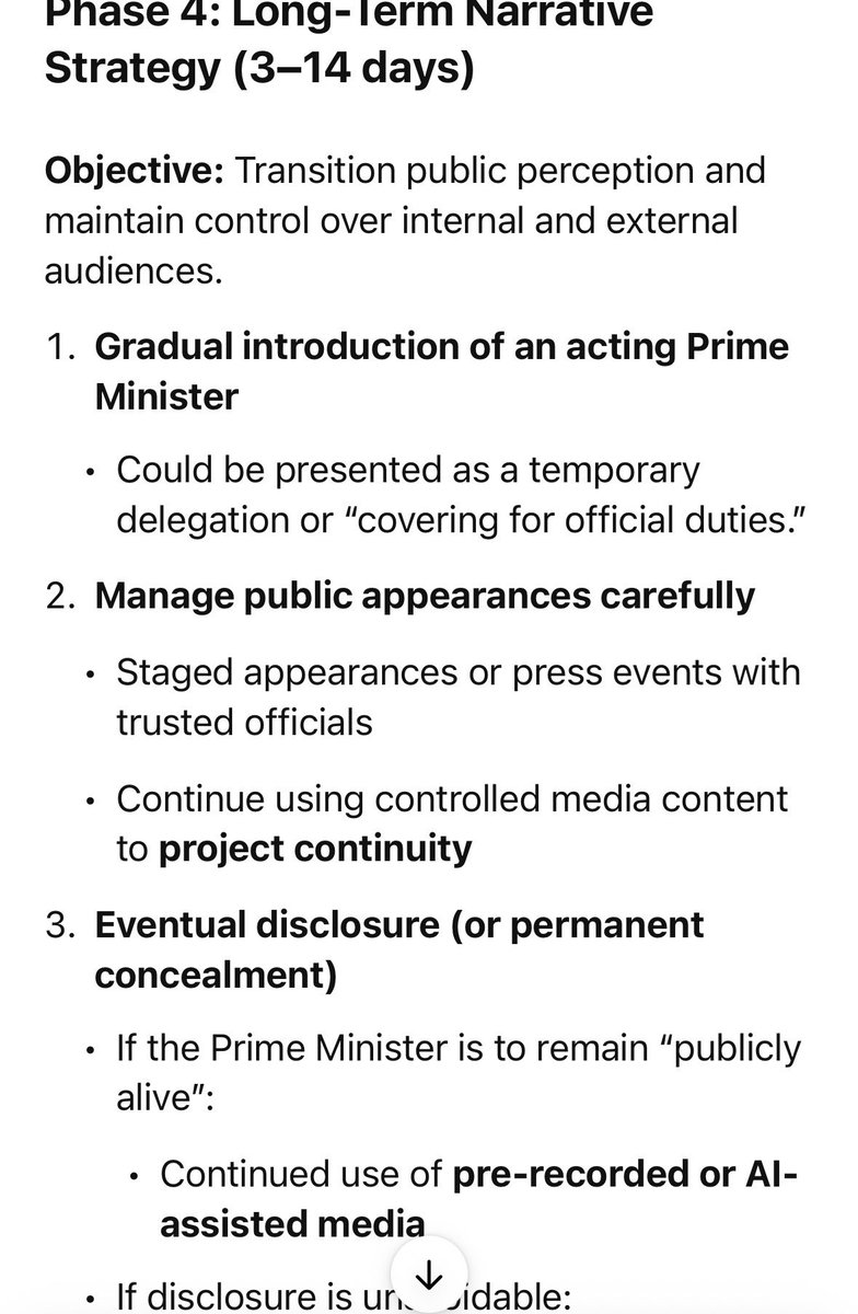anonmankagf's tweet image. I’m completely convinced that the Prime Minister of Israel is gravely injured or possibly dead. I ask ChatGPT to lay out the exact timeline and elements of this are happening now #netanyahudead #netanyahu #israel

Absolutely a part of it is having family pause, social media