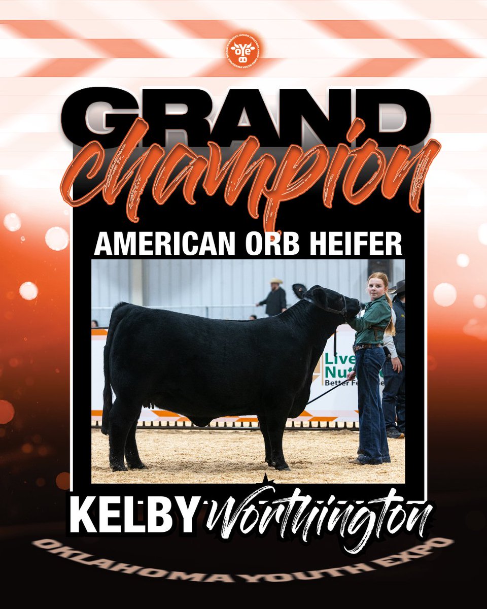 Congratulations to Kelby Worthington for exhibiting the Grand Champion American ORB Heifer, the Brangus!👏
