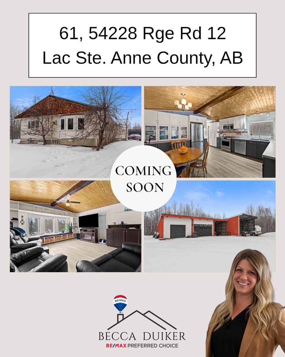 🌟 C O M I N G   S O O N 🌟

🏡 61, 54228 Rge Rd 12, Lac Ste. Anne County, AB
🌲 3.14 Acres 💲$399,900
🛌 3 Beds l 2 Bath

Becca Duiker l Re/Max Preferred Choice
Proudly Serving Spruce Grove &amp; Area Since 2016
780-920-0594 
buywithbecca.ca