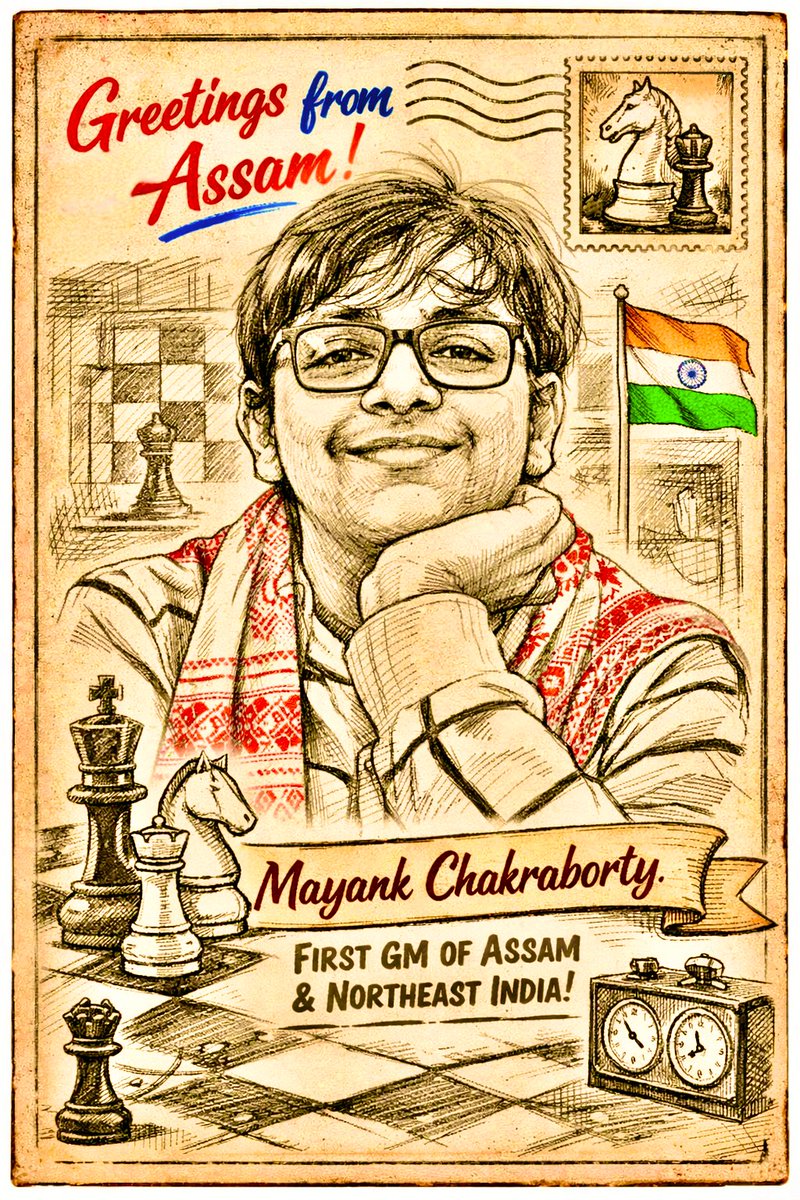 A picture postcard for 94th #GMchess of India and first from #assam. Historic moment for Assam #chess. Congratulations #MayankChakraborty 💐💐💐
