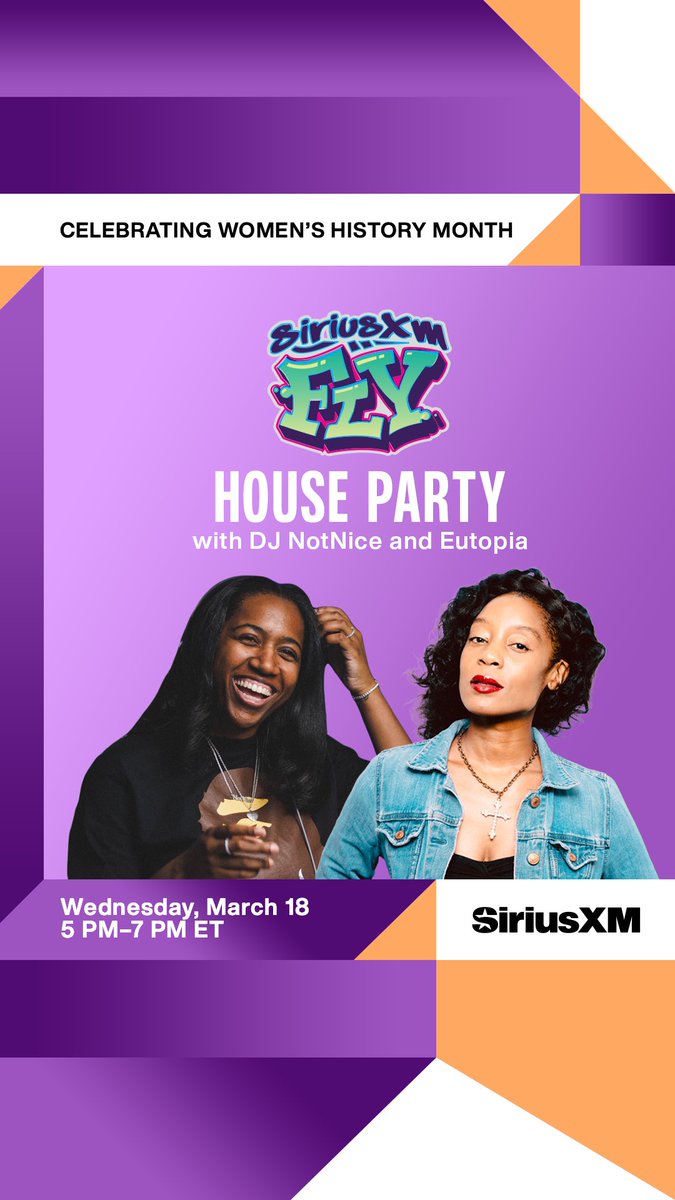 SiriusXMFLY's tweet photo. We’re thrilled to invite you to SiriusXM FLY House Party LIVE with DJ NotNice &amp; Eutopia in celebration of Women’s History Month at the SiriusXM New York Fishbowl Studio! If you can make it to NYC on March 18.
Visit https://t.co/xFJAZVMDNQ to enter. U.S./21+. No Purchase Necessary https://t.co/vqvjoAJy4o