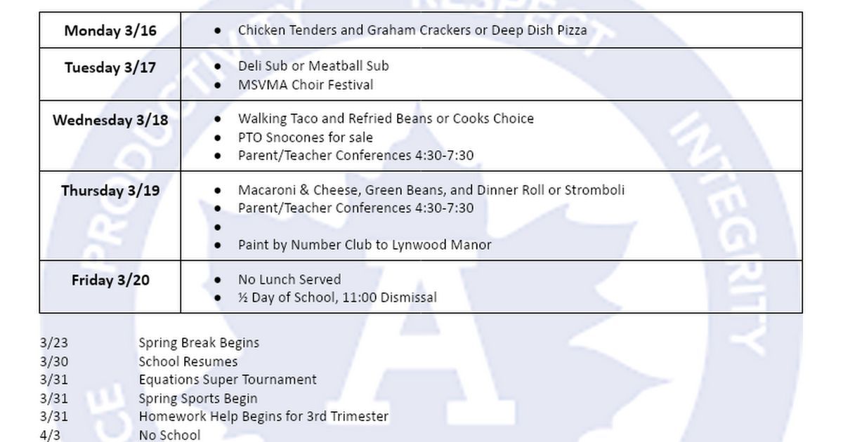 Here is the weekly update, we have a 1/2 day on Friday with spring break being next week!

buff.ly/SJLw7WQ