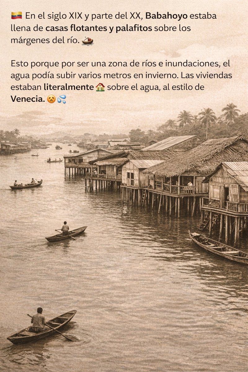 Cupsfire_gye's tweet photo. Dato histórico de Babahoyo:
Hace más de 100 años muchas casas se construían sobre palafitos junto al río.
La razón era simple: el nivel del agua subía en invierno y las viviendas quedaban elevadas sobre el río. 🌊🏠 https://t.co/S7DOPwtoNt