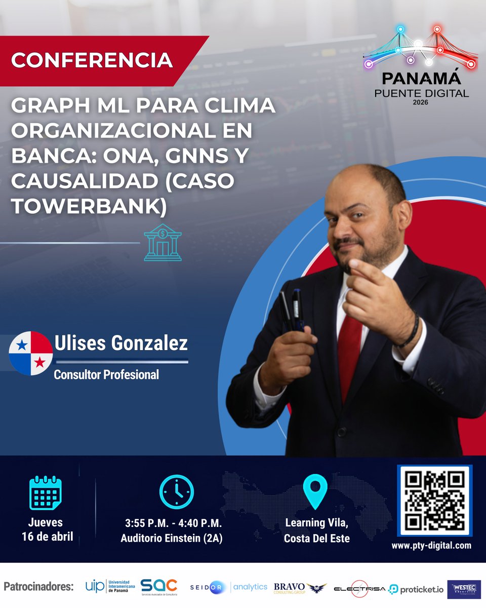 panama_pbiug's tweet photo. π€ Conferencia | Graph ML para clima organizacional en banca (Caso Towerbank)
π 16 abril
π 3:55β4:40 P.M.
π Auditorio Einstein (2A), Learning Vila β Costa del Este
Evento: PanamΓ‘ Puente Digital 2026
π https://t.co/sNritmohZB
#PTYDigital2026 #GraphML #Banca #Data #Panama https://t.co/xdzf0Ndfl1