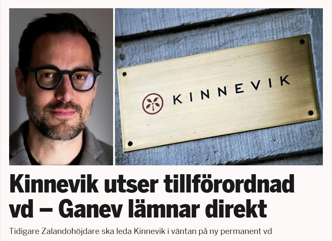 🇸🇪 Kinnevik utser styrelseledamoten Rubin Ritter till tf. vd i väntan på en permanent vd. Nuvarande vd Georgi Ganev lämnar därmed med omedelbar verkan. Detta lär nog skapa en del frågetecken antar jag #PrataPengar #Finanstwitter di.se/nyheter/rubin-…