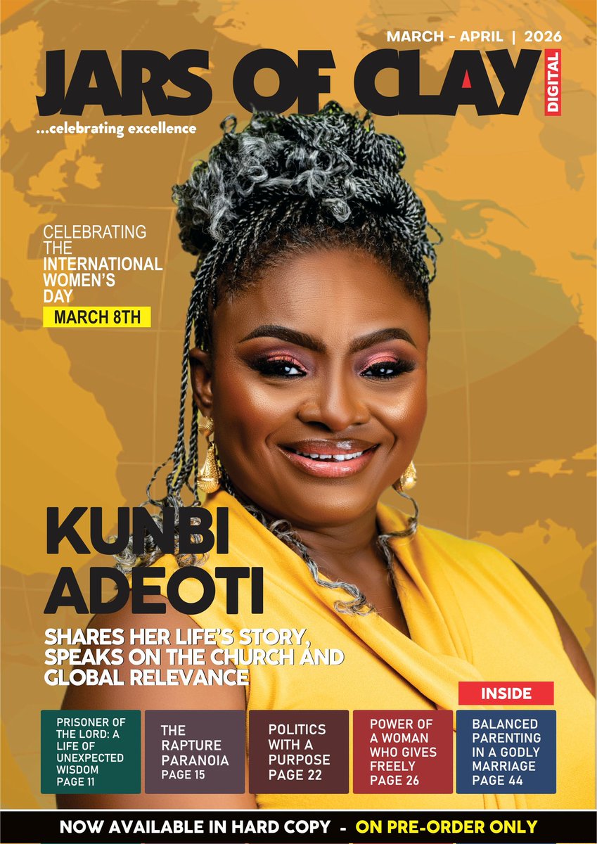 jarsofclayng's tweet photo. NOW OUT! 
Jars of Clay Magazine 
March/April 2026 Edition 

HIGHLIGHTS 
* Cover Story 
* Unmask 
* Spiritual Intelligence 
* Leadership &amp; Governance 
* Relationship &amp; Family Life 
* Beautifully Made 
* Discipleship Development 

DISTRIBUTED FREE DIGITALLY 
 Celebrating Excellence https://t.co/B57vLYQ7cU