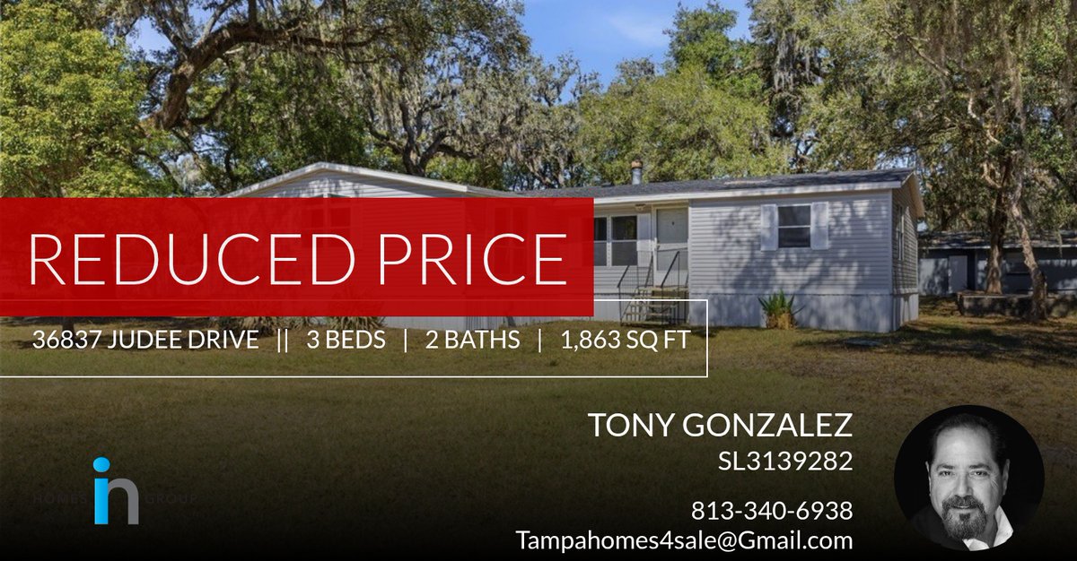 📍 Reduced Price 📍 This recently reduced home at 36837 Judee Drive in Zephyrhills won't last long, so, don't wait to set up a showing! Reach out here or at 813-340-6938 for more information!

TONY GONZALEZ, MBA, REOS, CDPE
... homeforsale.at/36837_JUDEE_DR…