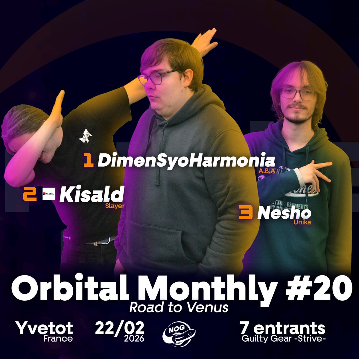 NorthofGalaxy's tweet photo. Côté GGST, c'est DimenSyoHarmonia qui remporte cette édition avec sa redoutable A.B.A ! 🏆

🥇 @DimentioH
🥈 Kisald
🥉 Nesho
 
@ASW_official_EU

#NOGFirst 🟠🟣

(2/3⬇️) https://t.co/JangjZfyRA