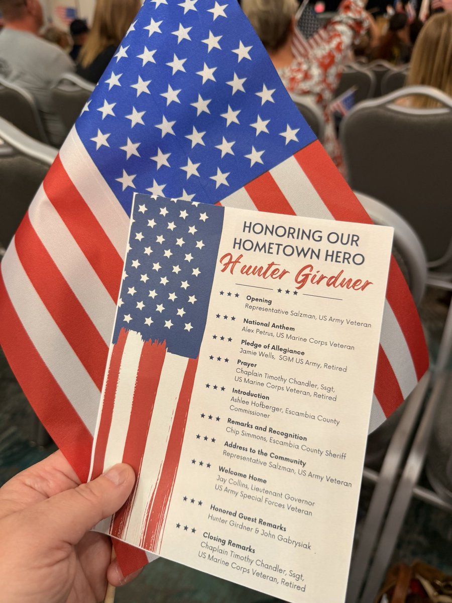 PatronisFL's tweet photo. Yesterday, my staff attended the welcome home celebration for hometown hero and Army veteran Hunter Girdner, organized by @michellesalzman.

While serving in support of Operation Epic Fury alongside the U.S. Army, Hunter was critically wounded after bravely running back into danger to rescue a teammate who had been left behind. His courage and selflessness in that moment reflect the very best of the American spirit.

After undergoing multiple surgeries at Walter Reed Army Medical Center, Hunter has finally returned home to Northwest Florida, where his community was proud to welcome him back.

Welcome home, Hunter. Thank you for your service, your sacrifice, and your bravery. 🇺🇸