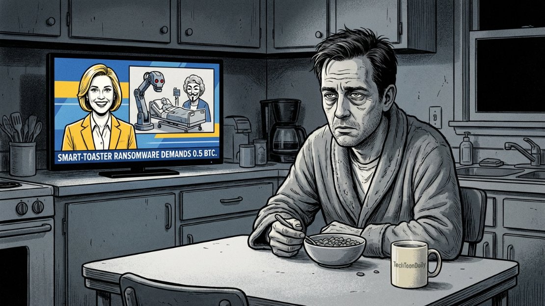 TechToonDaily's tweet photo. 1990s: "In 2026, tech will solve all our problems!"

2026 News: "Hospital beds are held for ransom, AI humanoids are entering factories, and please establish a secret safe-word to verify your mother isn't a deepfake."

We just automated paranoia. #TechTruth https://t.co/35qYQQzFFo