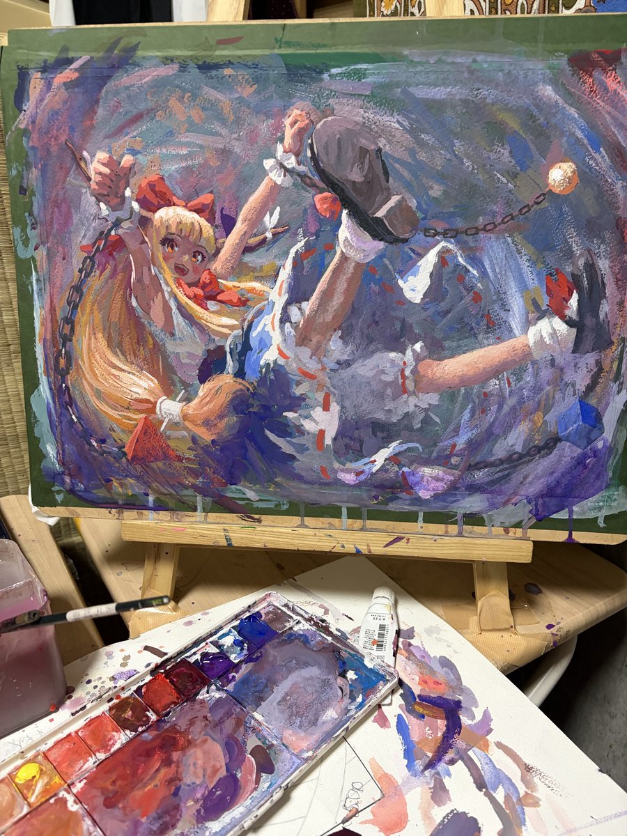 アクリルガッシュで萃香ちゃん描いたよ！
3/20萃香粋酔に持って行きます。
#東方Project #伊吹萃香　#アクリルガッシュ #アナログイラスト