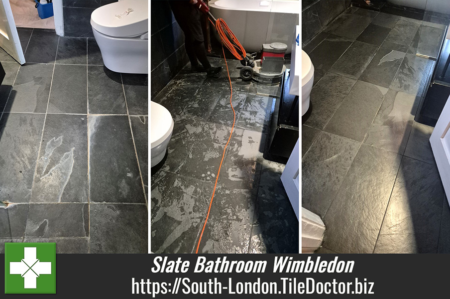 TomRussellTile's tweet photo. Restoring a Slate Bathroom Floor Badly Stained with Limescale in Wimbledon - https://t.co/xPBlmYq3iV @Savills, #slatetilecleaning, #limescale, #slatefloorcleaning, #groutcleaning, #blackslate, #wimbledon https://t.co/MknBUOYPO6