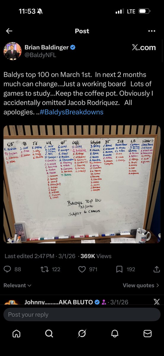 11Samuel17's tweet photo. @VochLombardi Brain baldinger had him in the first on his board which was the first time I heard about him being that high https://t.co/vUfZmDgOsl