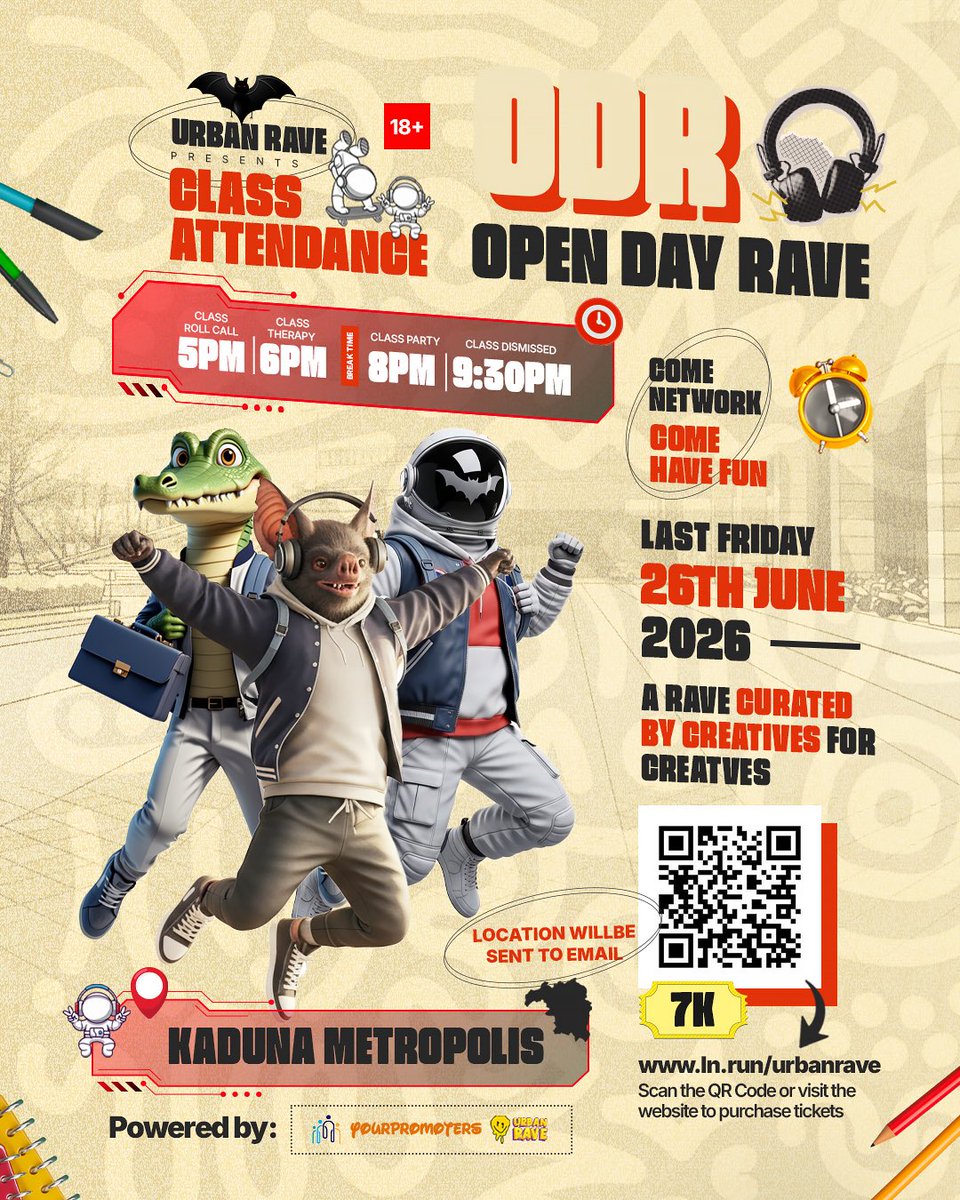 26th JUNE 2026 URP x CLASS ATTENDANCE PRESENTS “ODR” OPEN DAY RAVE.

Curated by creatives for creatives.

Come for the RAVE 🦇 Stay for the Experience 🤩

All relevant information on posters read carefully.

SEE YOU SOON ALL 

Get tixs🎫 ln.run/urbanrave

🦇🚀🐊

💜