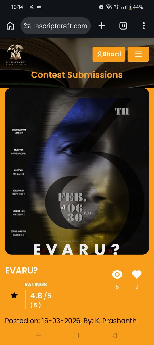 draft_infinity's tweet photo. Finally! Our Short Film  "Evaru"  is officially in the contest 🎥✨
Now the result is in your hands!
Please watch &amp; rate our film. Every rating counts 🙏

https://t.co/HvoXdQ9TR9

@MsBhartiOffl @prashusayzhello 
#shortfilm #shortmovie https://t.co/PyzGHyrDcQ