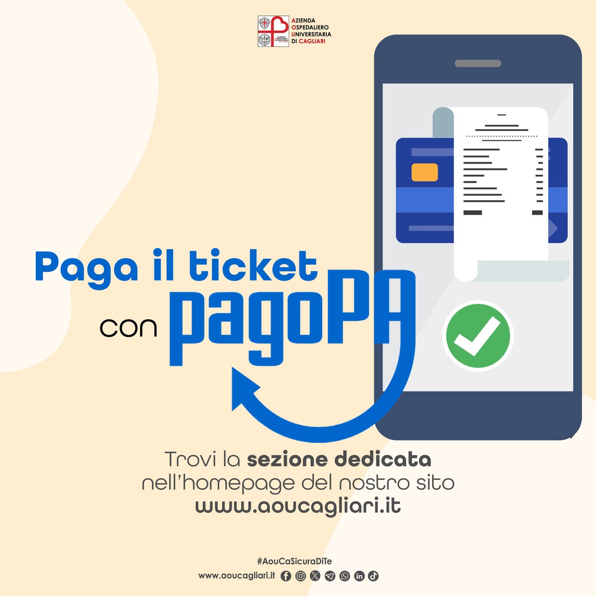 AOUCagliari's tweet image. Utilizza #PagoPa per pagare i ticket delle prestazioni eseguite al Policlinico Duilio Casula e al San Giovanni di Dio
Clicca sul link per accedere: bit.ly/3EBtOgx
#AouCaSiCuraDiTe
#AouCa #labuonasanità #labuonacomunicazione #PoliclinicoDuilioCasula #SanGiovannidiDio