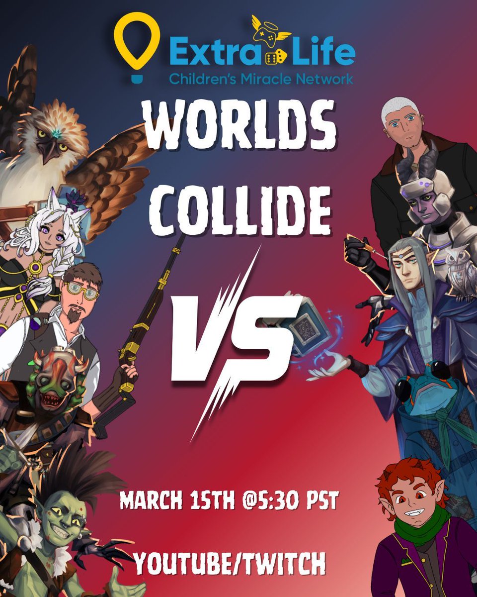 Table Time Productions and Arcane Amphitheater are doing an Extra Life collaboration brawl on Twitch! 

Come support and donate to hurt or help the teams, or just mess with us! 

Come join us tonight at 5:30 pm pst / 8:30 est! 

#dnd #ttrpg #dnd5e #charity #podcast #rpg