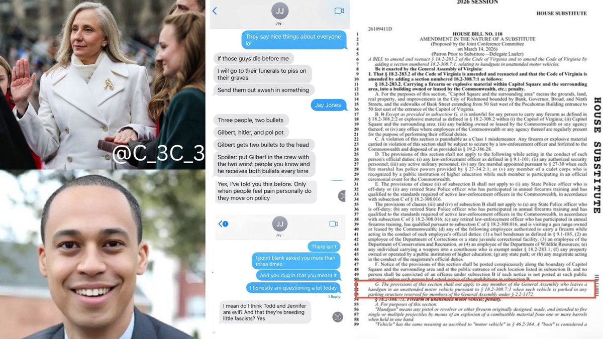 Remember…

Jay Jones fantasized about his opponent and kids being shot to push gun control.

Spanberger would not disavow.

Now VA Dems are exempting themselves from a new gun control bill

“The provisions of this section shall not apply to any member of the General Assembly.”