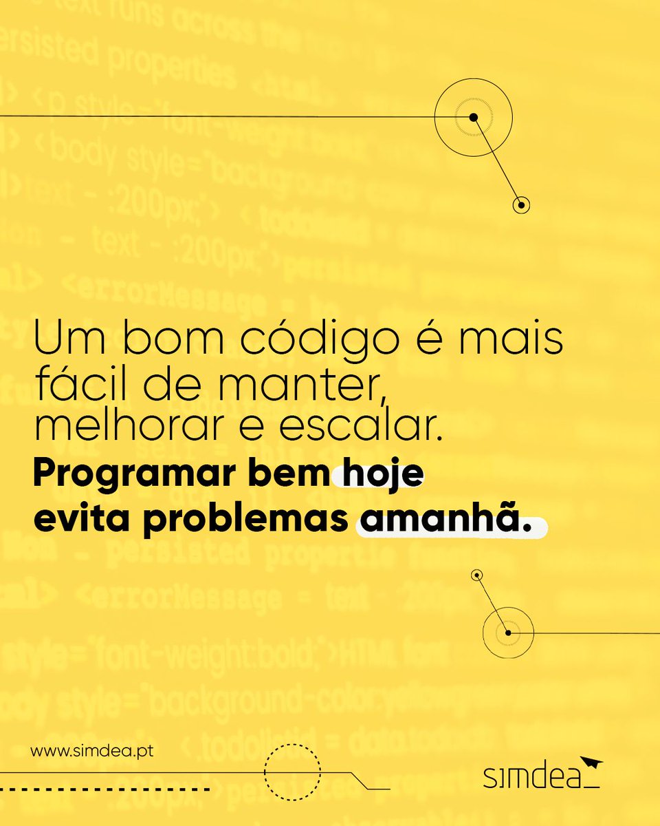 simdea_pt's tweet photo. Boas práticas de programação fazem toda a diferença no desenvolvimento de um software. 

Um código claro e bem estruturado facilita a colaboração entre equipas e garante soluções eficientes. 

Na Simdea, procuramos clarificar e melhorar a tua programação. 

👉Fala connosco https://t.co/aTl9vNad1i