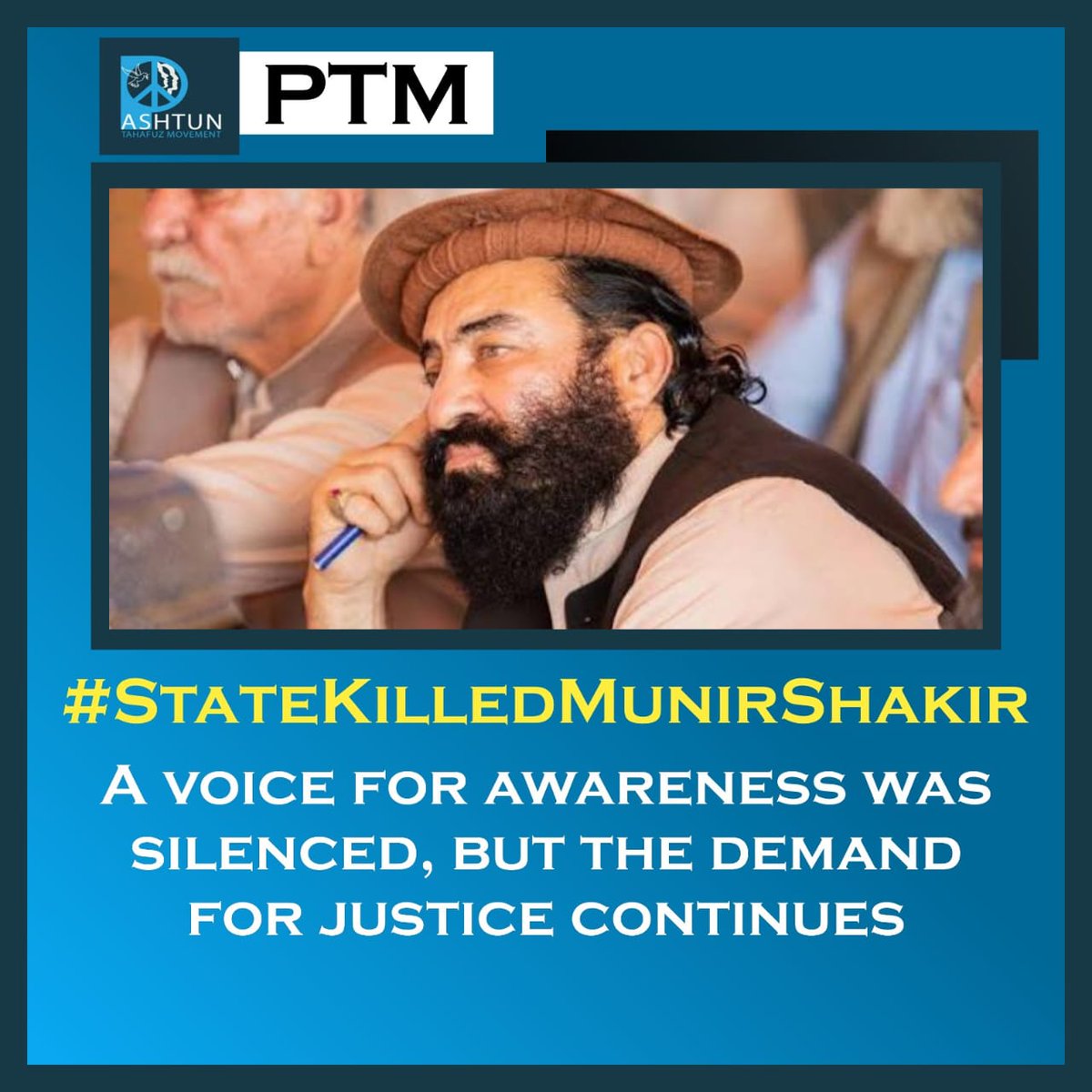ptmlakkimarwat's tweet photo. مفتی منیر شاکر شہید نے اس بیانیے کو بہت بخوبی سے آشکار کیا جس منصوبے سے پشتون قوم کے نوجوانوں اور مشرانوں کے قتل کرتے تھے۔نور باچا 
#statekilledmunirshakir https://t.co/5WfEoWVwt2
