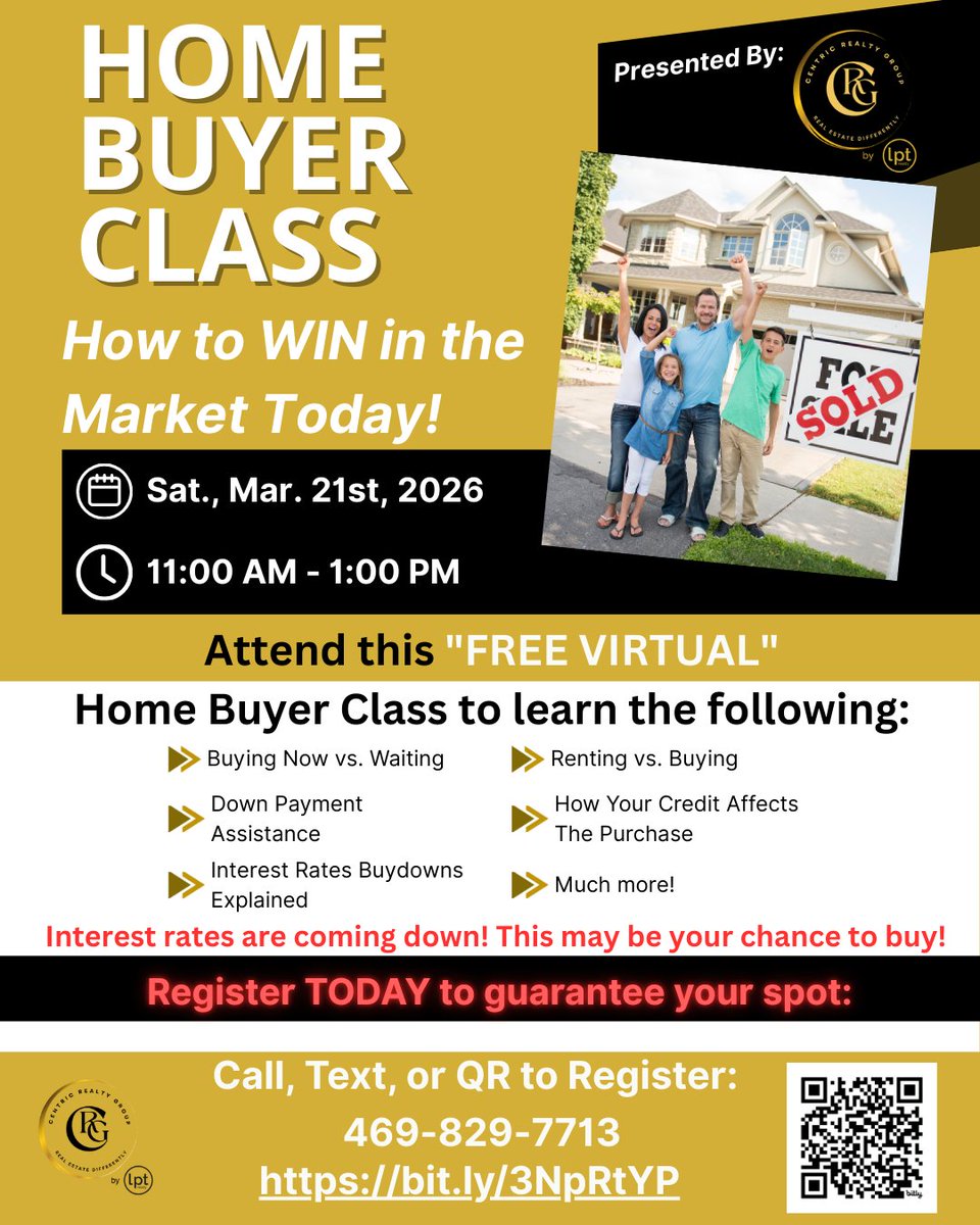 Stop scrolling! Our Home Buyers Class is your shortcut to winning in the current market totally FREE! Get insider strategies, expert advice, and the tools you need to get the best deal possible. Secure your seat here: centricrealtygroup.com/d8re40dp