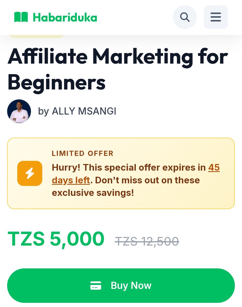 Course hii imenipa madusko mwaka Jana mpaka nikaenda USA 

Kama wataka kujifunza affiliate marketing basi 5000 sio kitu tena Bala ujuzi huu adimu

duka.habaritechnology.com/book.php?slug=…