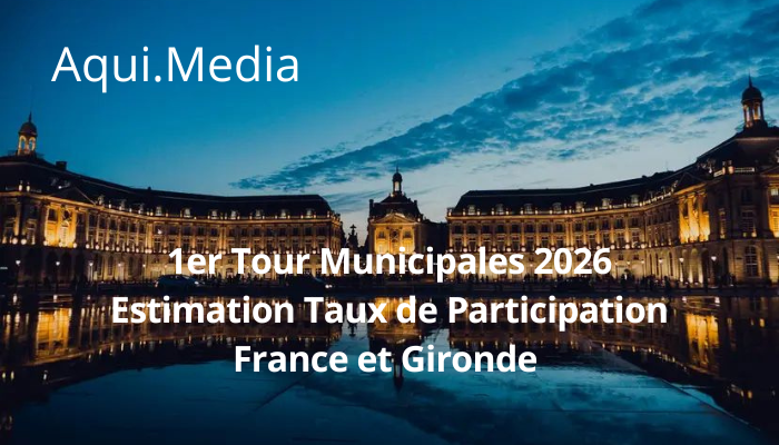 Estimation <a href="/_aquimedia/">Aqui Media</a> de la participation finale au premier tour #Municipales2026 en France
<a href="/Ipsosbva/">Ipsos bva</a> : 56%
<a href="/IfopOpinion/">Ifop Opinion</a> : 57%
<a href="/elabe_fr/">ELABE</a> : 57,6%
<a href="/harrisint_fr/">Harris Interactive</a> : 58,5%  
Fourchette entre 55 et 60%. 

Estimation #AQUIMedia pour la Gironde au-dessus de la moyenne nationale.