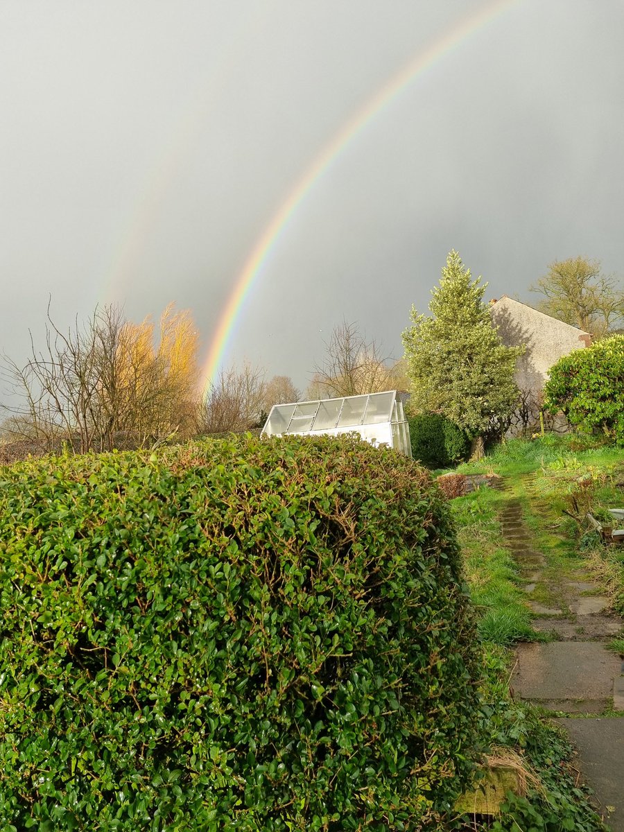 SheilaG17662835's tweet photo. The #weather's is foul in north #Cumbria #sleet #windy, and I can't get up the #fells , but here's a #rainbow from garden to brighten the day. https://t.co/RXF2YkOKBz