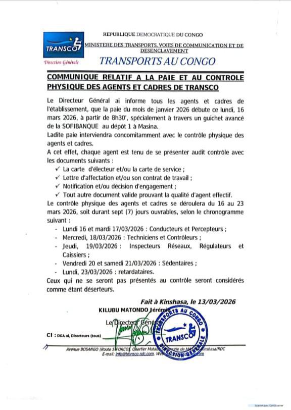 Kalamapaul3's tweet photo. La grandeur d'un dirigeant se mesure à sa capacité à trouver des solutions face aux problèmes.Héritant d'une société ds laquelle les agents étaient impayés plusieurs mois,Mr @CKilubu a réglé en toute urgence cette question. #Tranco vs êtes entre les bonnes mains. @Presidence_RDC https://t.co/Yb2BahPGgu
