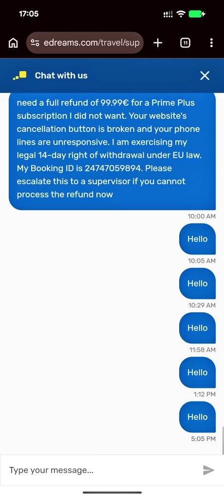 fugaenvena's tweet photo. @eDreams Soy cliente Prime de @eDreams . Llevo todo el fin de semana intentando contactar con ellos por chat, teléfono e email. En ninguno de los medios contestan y dicen textualmente que contestan la mayoría de llamadas en 120 segundos. ¿Se puede ser más impresentable? eDreams=estafa https://t.co/1Td5dJEXkO