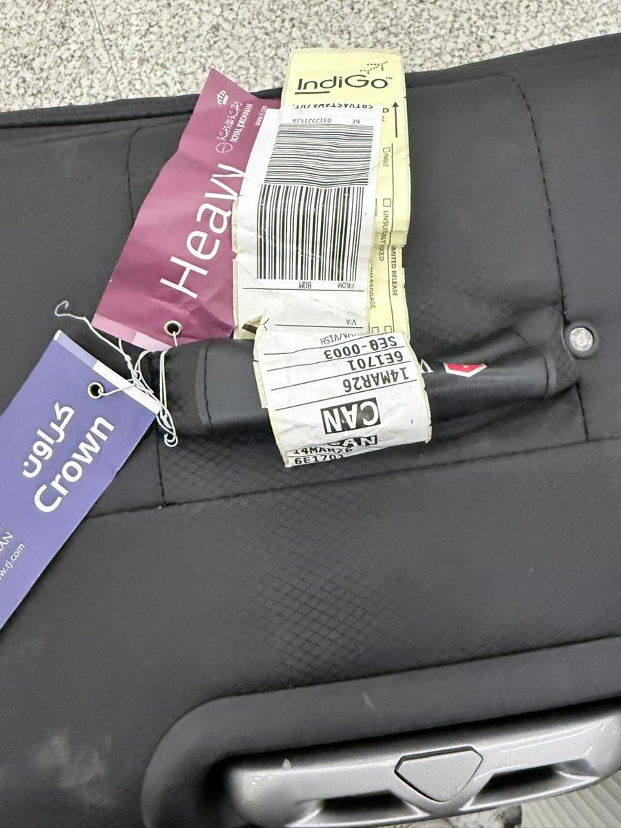 OffoBala's tweet photo. Extremely disappointed with the baggage handling by @IndiGo6E. My baggage was mishandled during my international journey from Mumbai to Guangzhou, China. This has caused serious inconvenience. Request urgent action.

@RamMNK @Ministry_CA @DGCAIndia @MoCA_GoI https://t.co/eY6TcARV4p