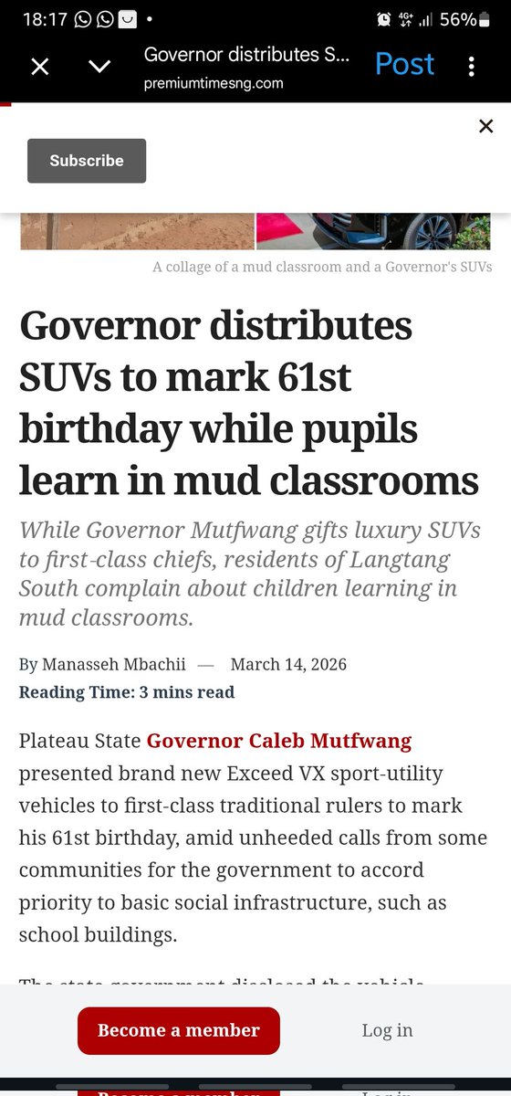 Governor Caled Mutfwang of Plateau.
Where civil servants are crying, schools and hospitals are dilapidated, crisis rocks the very foundation of the state..
But no, the governor is distributing suvs.