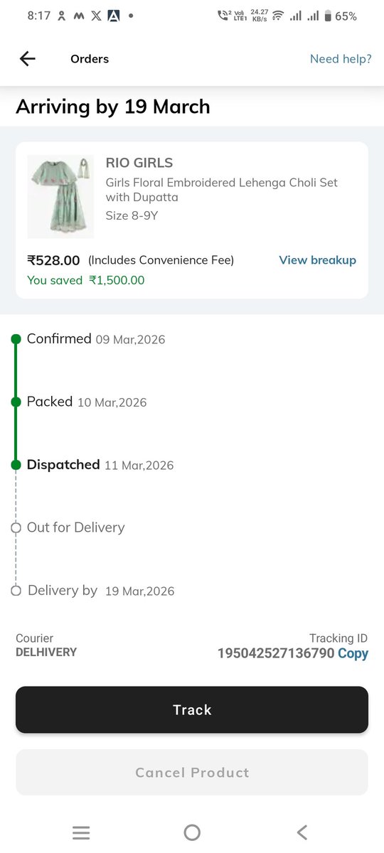 INC_MeriShan's tweet photo. @AjioCares @help_delhivery कोई इंसान बहुत उम्मीद से ऑर्डर बुक करता है आपलोग उसके उम्मीदों पर पानी फेर देते है।मेरा Order dispatch होने के बाद Courier Tracking में ऑर्डर cancel क्यों दिखा रहा है। https://t.co/mOElyuXY65
