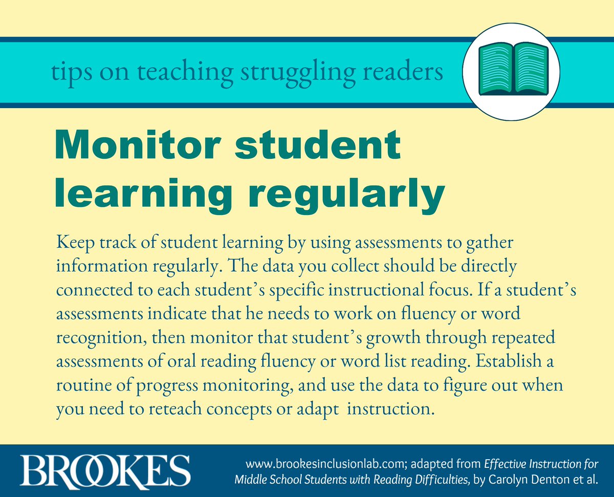 BrookesPubCo's tweet image. To help ensure that struggling readers are making progress toward goals, monitor their learning regularly. (Read the whole blog post here: ecs.page.link/gDVJg) #ReadingTeacher #ReadingInstruction #StrugglingReaders