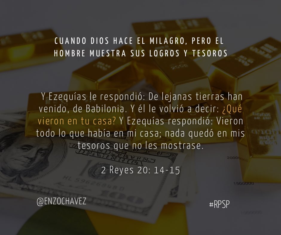 2 Reyes 20
El liderazgo no se mide por lo que exhibe, sino por lo que inspira. Mostrar riqueza o resultados impresiona por un momento; mostrar valores, integridad y una vida transformada por Dios impacta generaciones. El verdadero éxito del líder se ve en su carácter. #rpsp