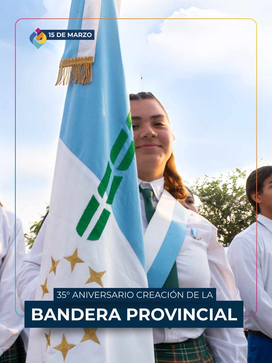 35° ANIVERSARIO CREACIÓN DE LA BANDERA PROVINCIAL

Hoy celebramos el 35° aniversario de la creación de nuestra bandera provincial, símbolo de identidad y orgullo para todos los formoseños.

Sus colores y estrellas nos recuerdan nuestras raíces, valores y amor por nuestra tierra,