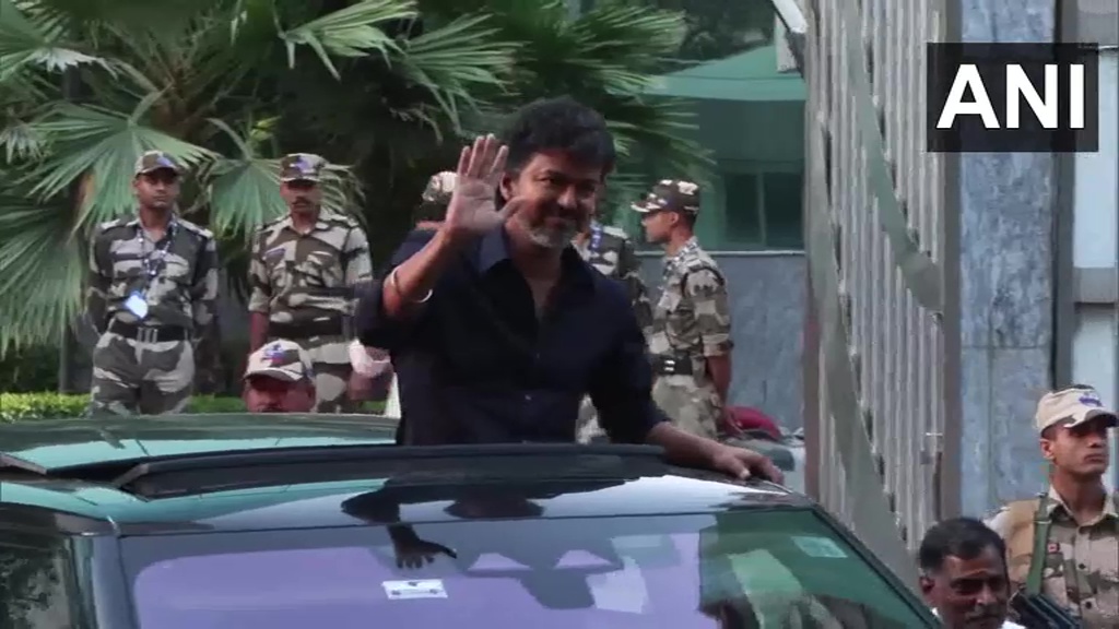 ANI's tweet photo. Delhi: TVK president and actor Vijay leaves from the CBI headquarters.  

He is appearing before the Central Bureau of Investigation (CBI) today in connection with the 2025 Karur stampede case. https://t.co/W4tmAF2uIc
