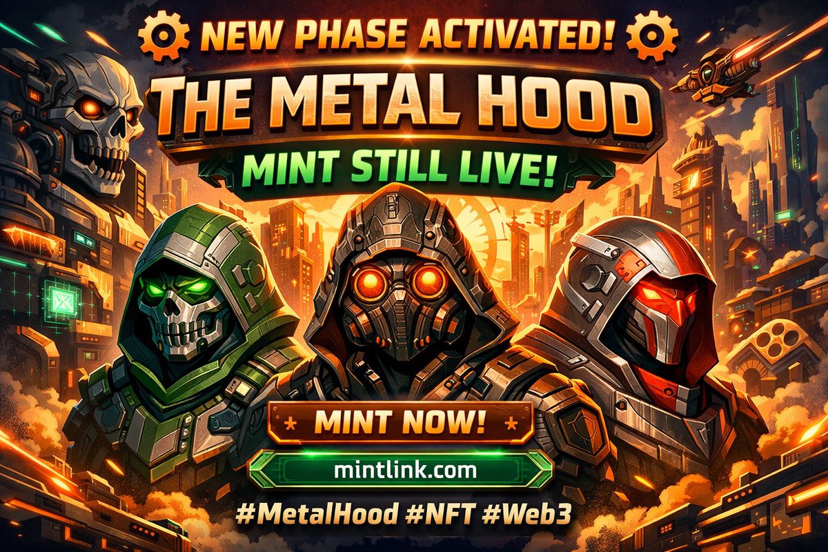 The next phase has begun. ⚙️
The Metal Hood is evolving and the mint is still LIVE.

Secure your Hood before the next reveal. Join the movement 

Mint now: [ launchmynft.io/collections/0x… ]

#MetalHood #NFTMint #Web3 #NFTCommunity #polygon