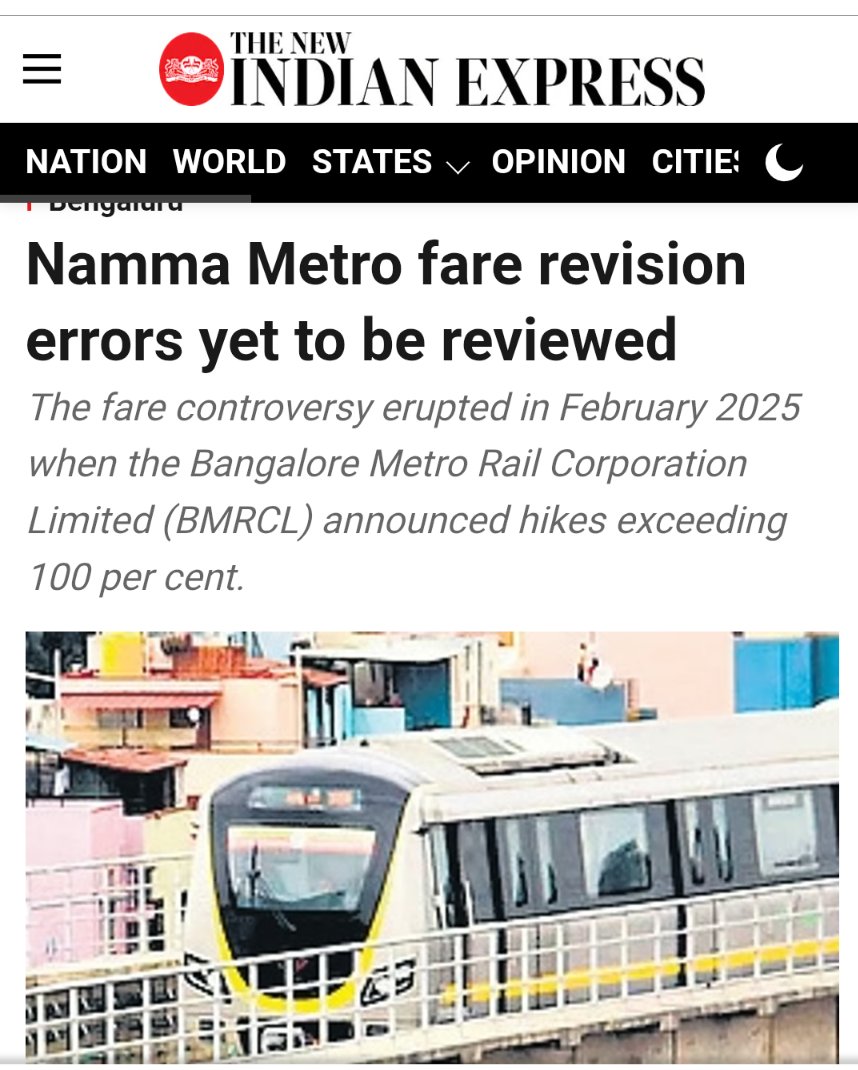 solidview's tweet photo. The headline bothers me.

Each metro ride mocks us with 2 questions:

1. How can BMRCL get away with formula misapplication &amp; Bengaluru commuters continue to meekly pay upto 15/- extra fare ?

2. Is our governance so bad that we have to endure proven injustice ?

#RollBackFares https://t.co/zPSFxgnPg1