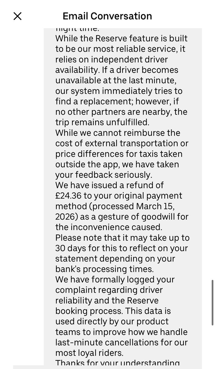 da_barnes's tweet photo. @Uber_Support Now getting gaslight. Uber cancel but they’ve refunded me for them cancelling “as a gesture of goodwill”. Wow. Generous. Despite costing me significantly more and you failing to deliver your booking commitment. This is absolutely atrocious….! https://t.co/upDfHKVCia