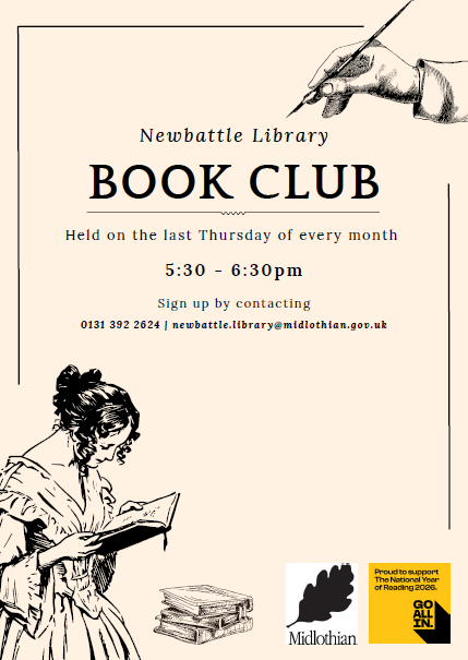 MidLibraries's tweet photo. Love reading and chatting about books? Come along to the Book Club at Newbattle Library π€©
On the last Thursday of every month, 5.30pm β 6.30pm π
To join, contact the library via:
π 0131 392 2624
π§ newbattle.library@midlothian.gov.uk
#Newbattle #Midlothian https://t.co/RXRjCBuqWx