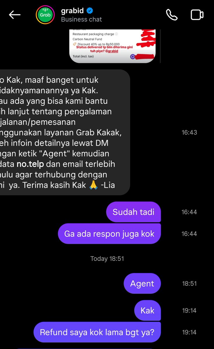 fakhriraditya's tweet photo. @GrabID Dah dari 18:51 ngechat begitu di DM Instagram, ga ada respon  apa-apa. Makanya ngepost disini. Tidak menyangka responnya begitu juga~~~ 😆 https://t.co/7rjt7yJPrQ