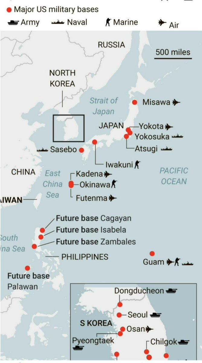 ElmasDean's tweet image. בצמוד לסין: הבסיסים האמריקאיים ביפן, בקוריאה הדרומית, ואלו העתידיים בפיליפינים 🇯🇵🇨🇳🇵🇭
#Japan #China #Philippines