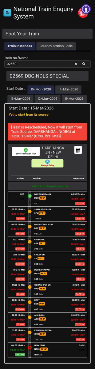 mineabhii's tweet photo. Extremely disappointed with @RailMinIndia regarding Train No. 02569 (DBG–NDLS Special).

I have a confirmed ticket (PNR: 6828437399) from Gorakhpur Jn to New Delhi for journey date 15-Mar-2026. The train has already been rescheduled multiple times — first 7 hrs, then 16 hrs. https://t.co/iPRebk1n4m