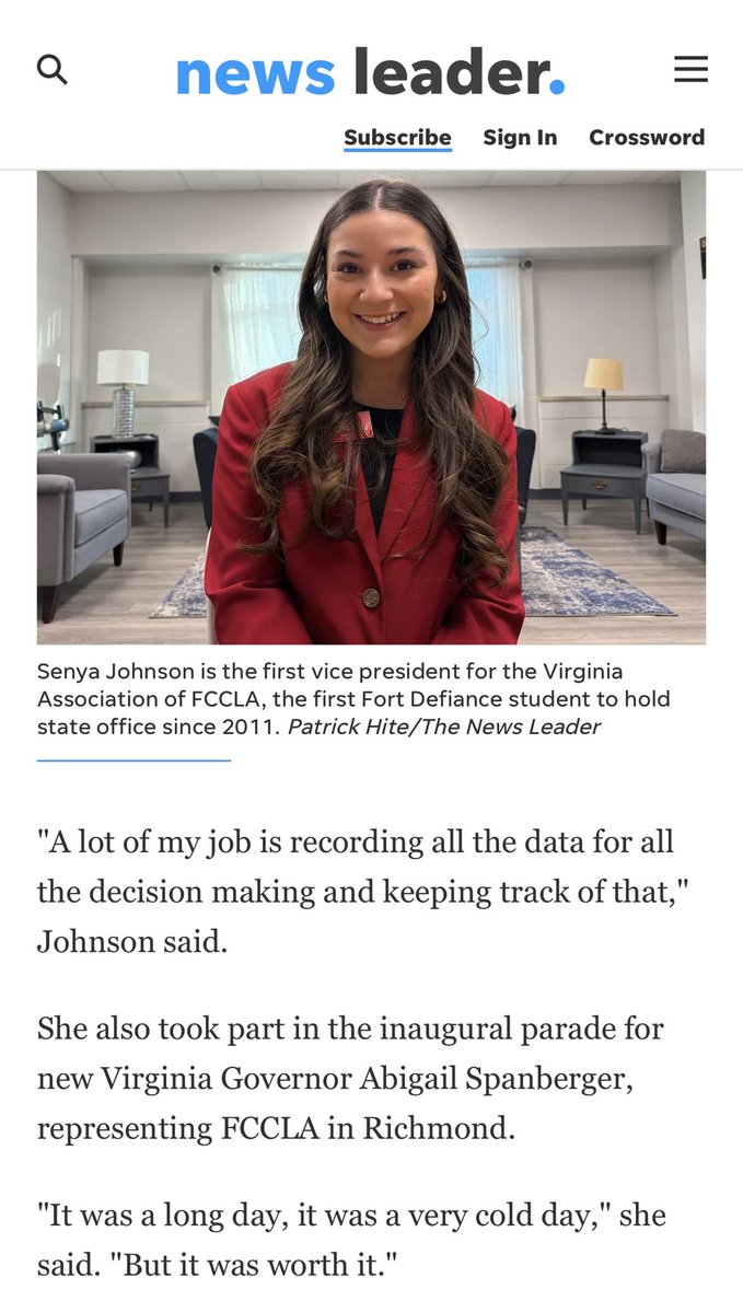 virginiafccla's tweet photo. This Senior Sunday, we are recognizing one of our #VAFCCLA state officers from Fort Defiance High School who was featured in her local newspaper last month. We appreciate you promoting #FamilyAndConsumerSciences and #FCCLA!
#FCCLAfamily #CTSO #CareerTechEd #FCS
@NationalFCCLA https://t.co/IPl3jUpsHz